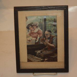 Vintage Framed Matted Print "Shoemaker"   Wood Frame under glass
